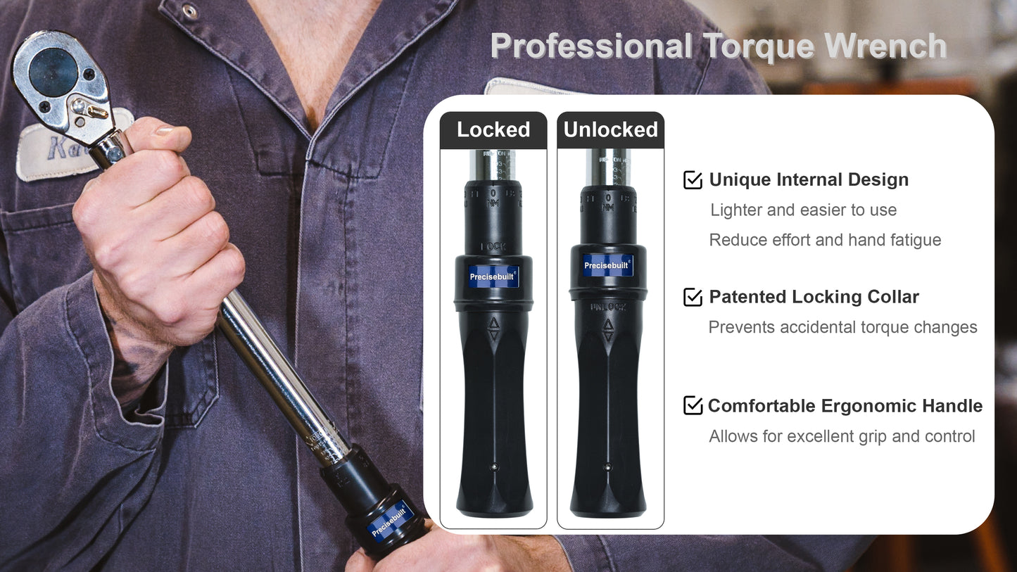 3/8" Drive 10-100 ft-lb (16.9-138.9 Nm) Dual-Direction Click Professional Torque Wrench